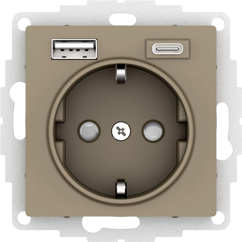 розетка atlasdesign 16а с 2-мя заряд. устройствами usb тип a+c 5в/2.4а/3.0а 2х5в/1.5а механизм шампань se atn000532 от BTSprom.by