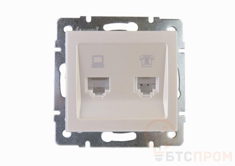 Розетка компьютерная + телефонная 2-м Rain RJ45 + RJ11 механизм жемчуж./бел. перламутр. LEZARD 703-3088-143 фото в каталоге от BTSprom.by  Розетка компьютерная + телефонная 2-м Rain RJ45 + RJ11 механизм жемчуж./бел. перламутр. LEZARD 703-3088-143 фото в каталоге от BTSprom.by