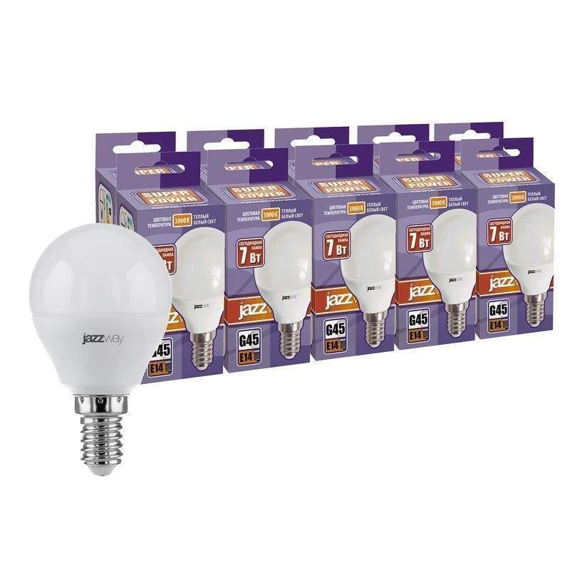 лампа светодиодная pled-sp 7вт g45 3000к тепл. бел. e14 230в 50гц (уп.10шт) jazzway 1028365 от BTSprom.by