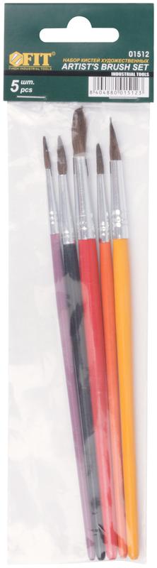  Кисть художественная натуральная щетина деревянная ручка круглая набор 5шт FIT 01512 фото в каталоге от BTSprom.by