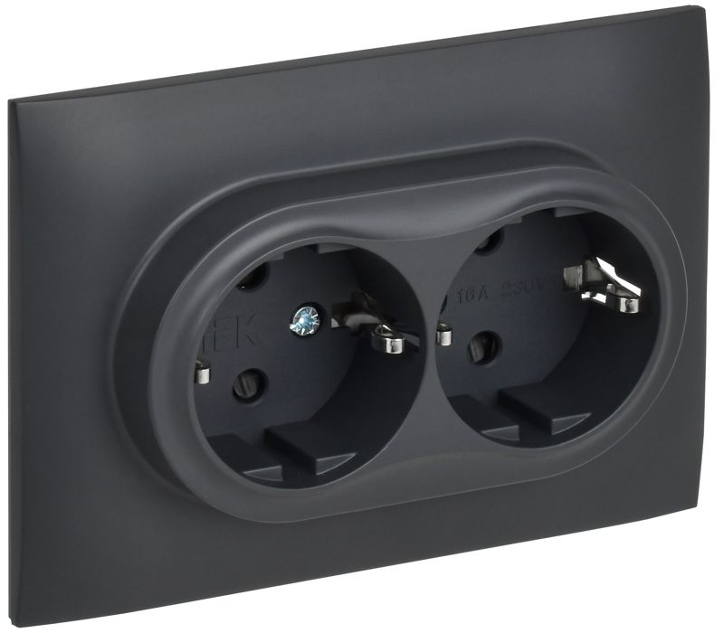 розетка 2-м skandy 16а с заземл. защ. шторки в сборе sk-r07t титан iek sk-r24-16-k48-f от BTSprom.by