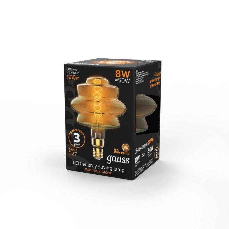 Лампа светодиодная филаментная Black Filament 8Вт BD180 золотая 2400К тепл. бел. E27 560лм GAUSS 161802008 фото в каталоге от BTSprom.by