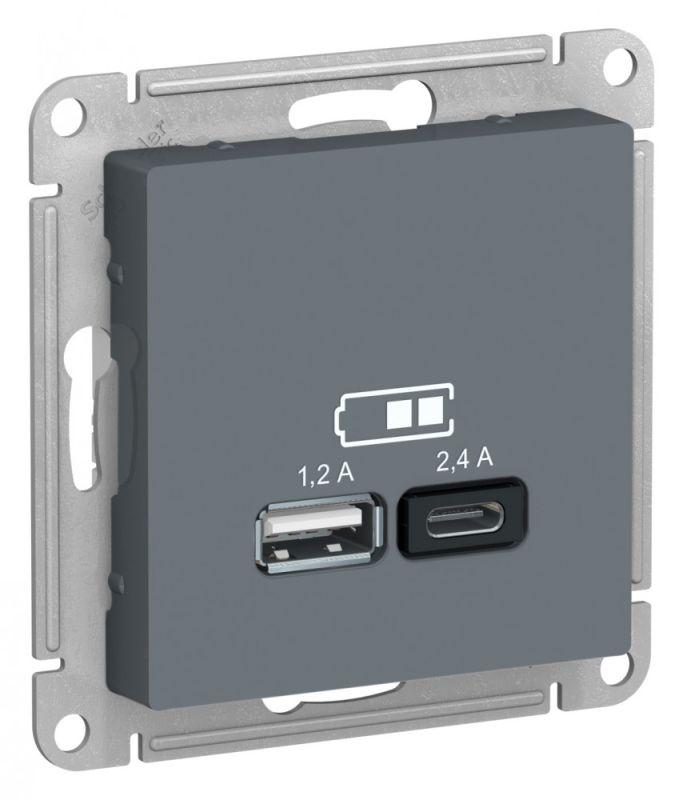 розетка usb atlasdesign тип a+c 5в/2.4а 2х5в/1.2а механизм грифель se atn000739 от BTSprom.by
