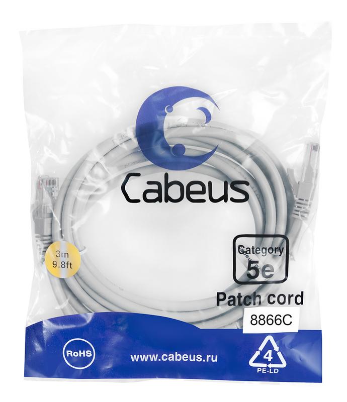 патч-корд u/utp кат.5e pc-utp-rj45-cat.5e-3m-lszh 2хrj45/8p8c неэкранир. lszh 3м сер. cabeus 8866c от BTSprom.by