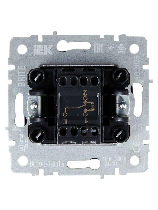  Выключатель проходной 1-кл. СП BRITE ВС10-1-7-БрТБ 10А с индик. механизм бронза IEK BR-V12-1-10-K45 фото в каталоге от BTSprom.by