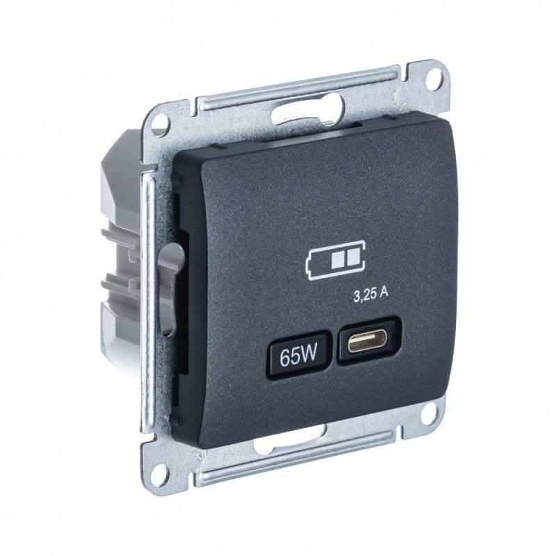 розетка usb glossa тип c 65вт qc pd высокоскор. зу механизм антрацит se gsl000727 от BTSprom.by