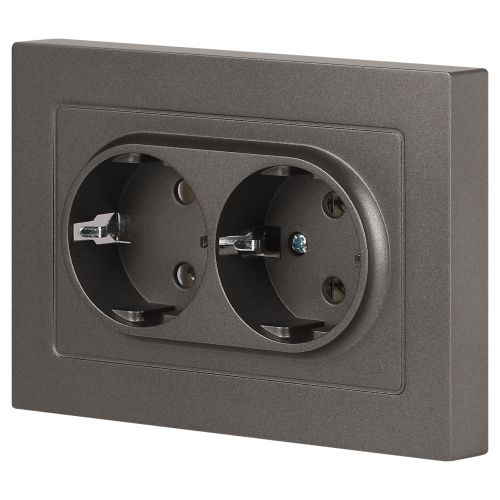  Розетка 2-м СП Accent 6-205-09 16А IP20 250В 2P+E Schuko AL/CU титан Intro Б0063500 фото в каталоге от BTSprom.by