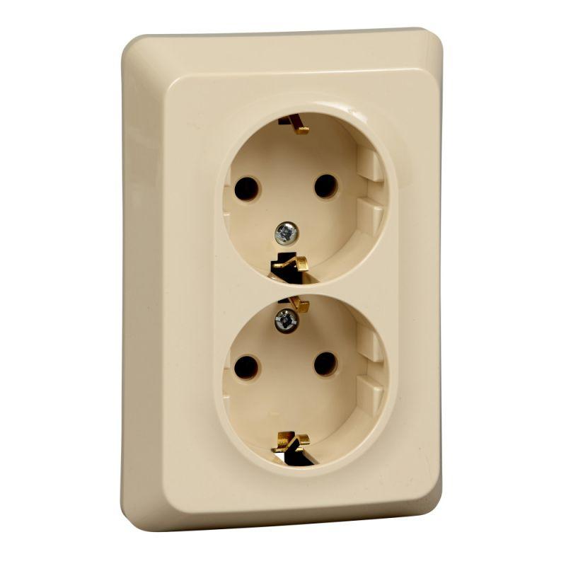розетка 2-м сп этюд 16а ip20 250в с заземл. без защ. шторок крем. se pc16-107k от BTSprom.by