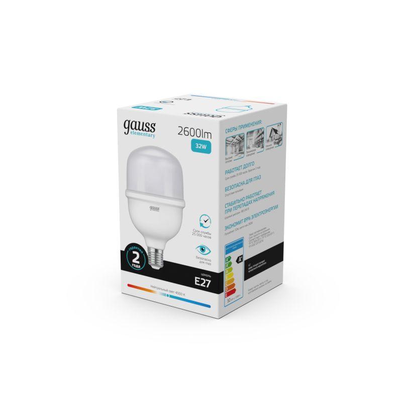 Лампа светодиодная Elementary 32Вт T100 цилиндр 4000К нейтр. бел. E27 2600лм GAUSS 63223 фото в каталоге от BTSprom.by