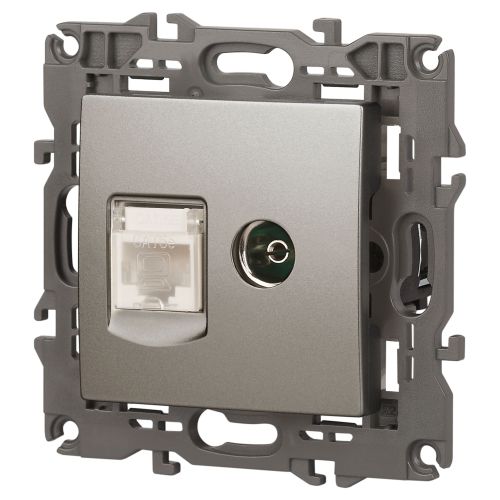  Розетка компьютерная + телевизионная Elegance 14-3110-16 RJ45+TV титан Эра Б0065768 фото в каталоге от BTSprom.by