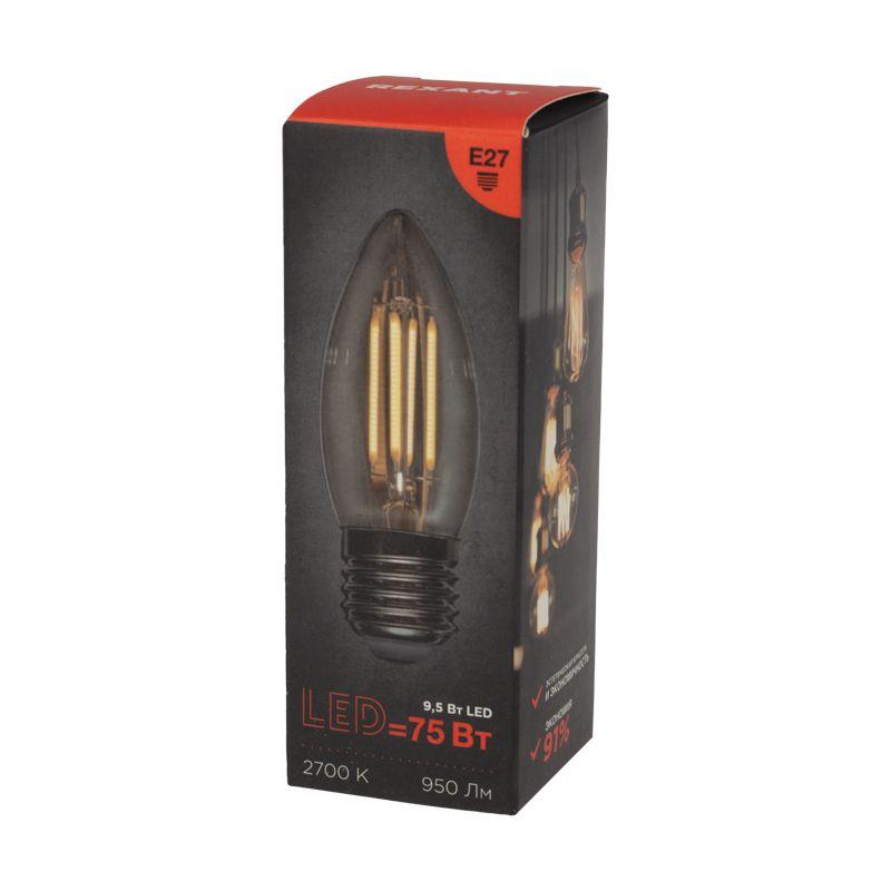 Лампа филаментная Свеча CN35 9.5Вт 950лм 2700К E27 прозр. колба Rexant 604-093 фото в каталоге от BTSprom.by