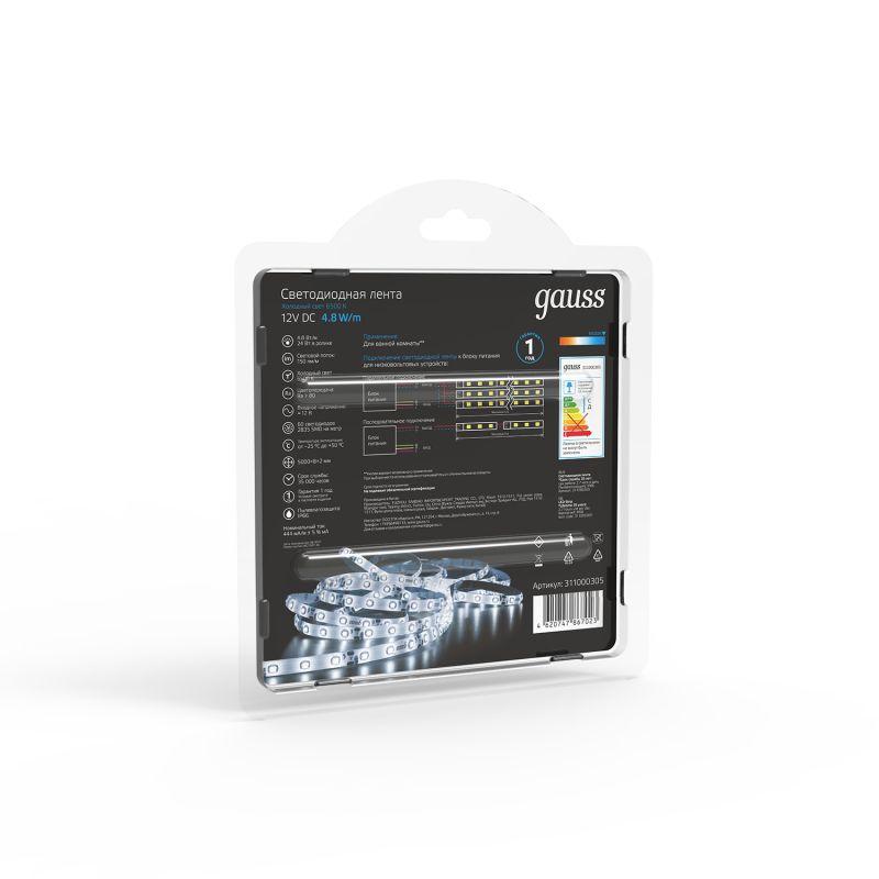  Лента светодиодная Black 2835/60-SMD 4.8Вт/м 6500К холод. бел. IP66 210лм/м 12В (блист.5м) GAUSS 311000305 фото в каталоге от BTSprom.by