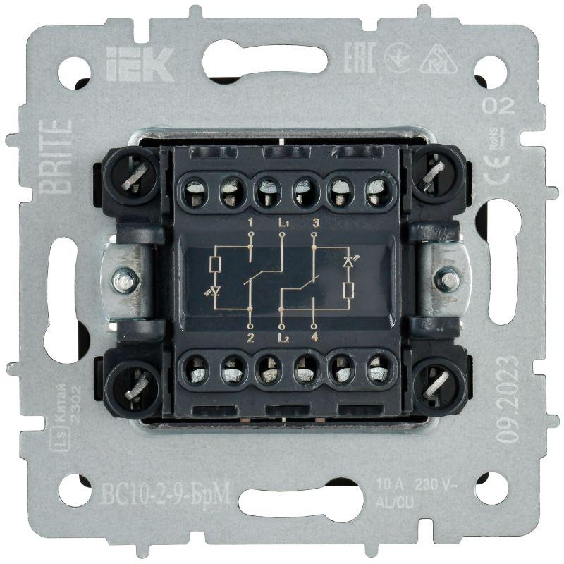  Выключатель 2-кл. BRITE 10А ВС10-2-9-БрМ для отелей с индик. механизм маренго IEK BR-V20-2-10-K35 фото в каталоге от BTSprom.by