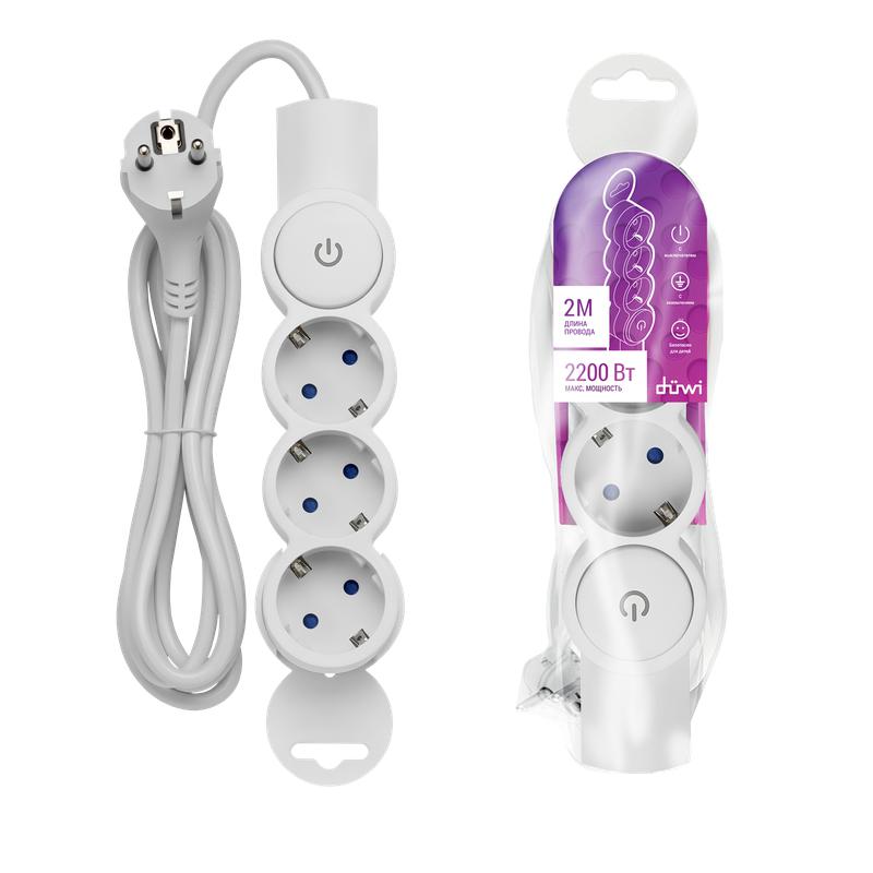 удлинитель 3х2м с заземл. 10а ip20 пвс 3х0.75 с выкл. защ. шторки rev 32007 6 от BTSprom.by