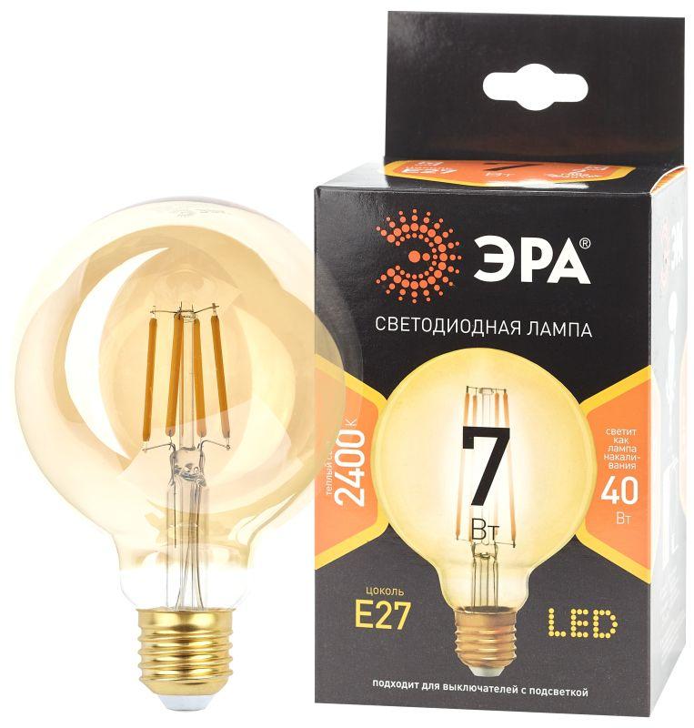 лампа светодиодная филаментная f-led g95-7w-824-e27 7вт g95 шар золотая 2400к тепл. бел. e27 эра б0047662 от BTSprom.by
