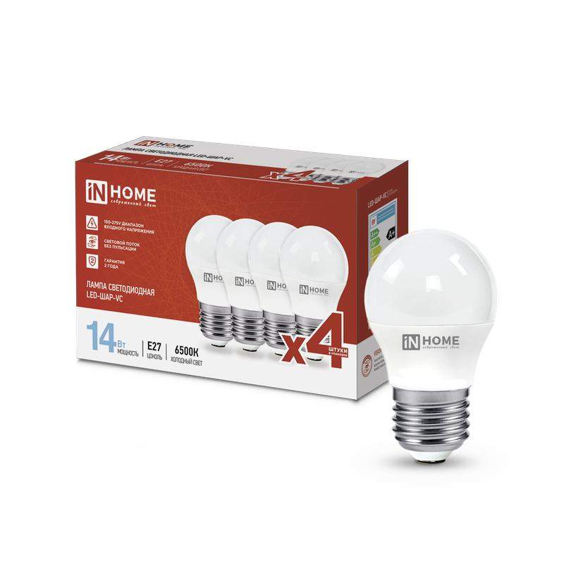 лампа светодиодная led-шар-vc 4pack 14вт шар 6500к холод. бел. e27 1330лм 230в (уп.4шт) in home 4690612052373 от BTSprom.by