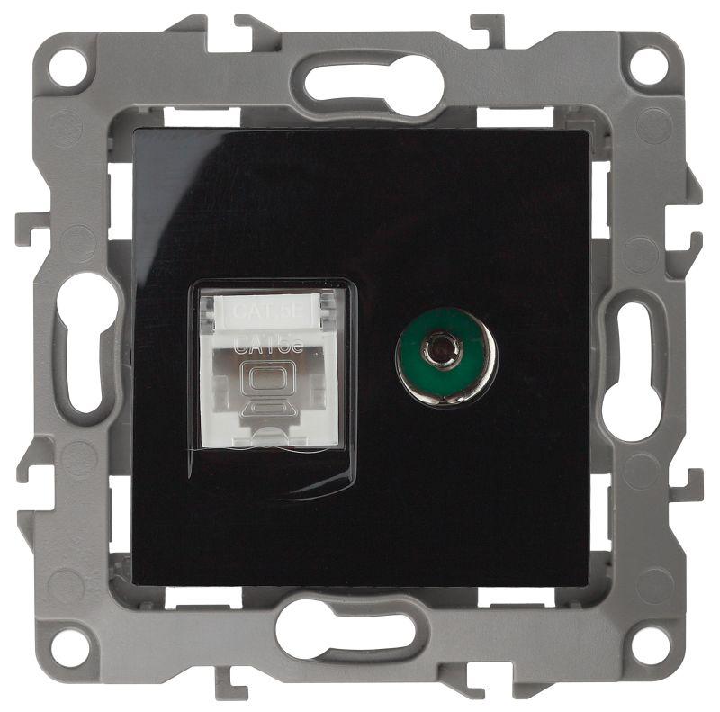 розетка компьютерная + телевизионная эра12 12-3110-06 rj45 + tv ip20 черн. эра б0027446 от BTSprom.by
