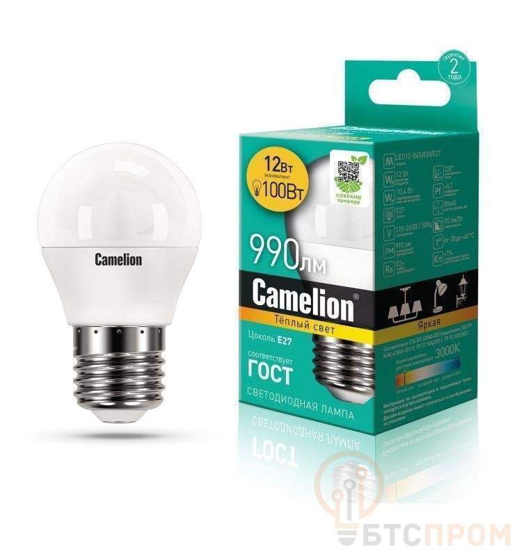 лампа светодиодная led12-g45/830/e27 12вт 220в camelion 13694 от BTSprom.by