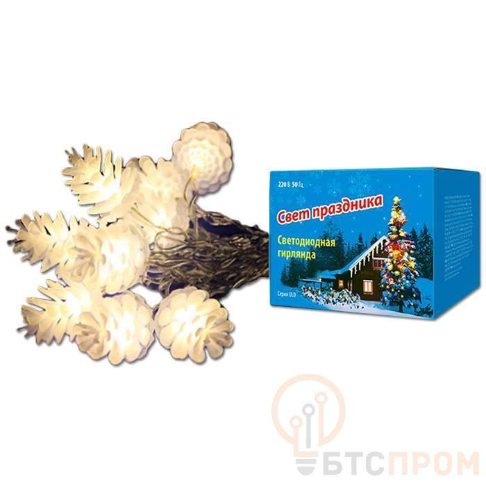  Гирлянда светодиодная «Шишки» ULD-S0280-020/DTA WARM WHITE IP20 PINE CONES 20LED (дл.2.8м) Uniel 9582 фото в каталоге от BTSprom.by