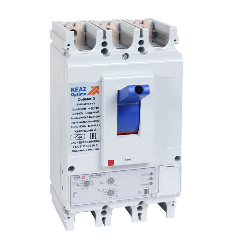  Выключатель автоматический 3п 630А диапазон уст. 252...630А 65кА OptiMat D630H MR1.1 ОМ4 РЕГ КЭАЗ 327477 фото в каталоге от BTSprom.by