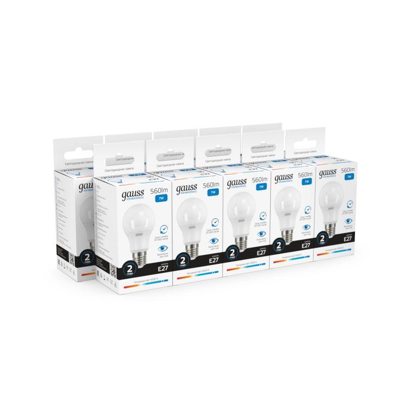 Лампа светодиодная Elementary 7Вт A60 грушевидная 6500К холод. бел. E27 560лм GAUSS 23237A фото в каталоге от BTSprom.by