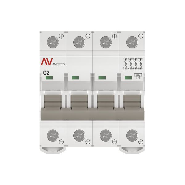  Выключатель автоматический модульный 4п C 2А 6кА AV-6 AVERES EKF mcb6-DC-4-02C-av фото в каталоге от BTSprom.by