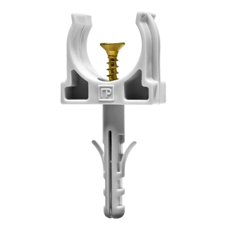 держатель для труб (клипса) d20мм с дюбелем и саморезом сер. (в малой упак.) (уп.10шт) промрукав pr13.0308 от BTSprom.by