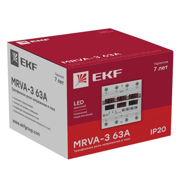 Реле напряжения и тока трехфазное с дисплеем MRVA-3 63A EKF MRVA-3-63A фото в каталоге от BTSprom.by