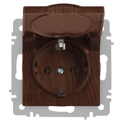  Розетка 1-м СП Accent 6-203-10 16А IP20 250В 2P+E Schuko с крышкой AL/CU венге Intro Б0063454 фото в каталоге от BTSprom.by
