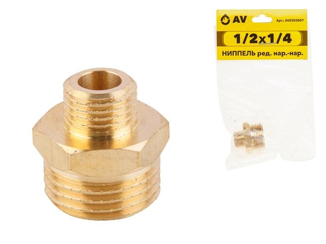 ниппель ред. 1/2" нар. х 1/4" нар., av engineering (инд. упак.) (латунь, макс.  16 бар, макс.  100 °с) ave303007 от BTSprom.by