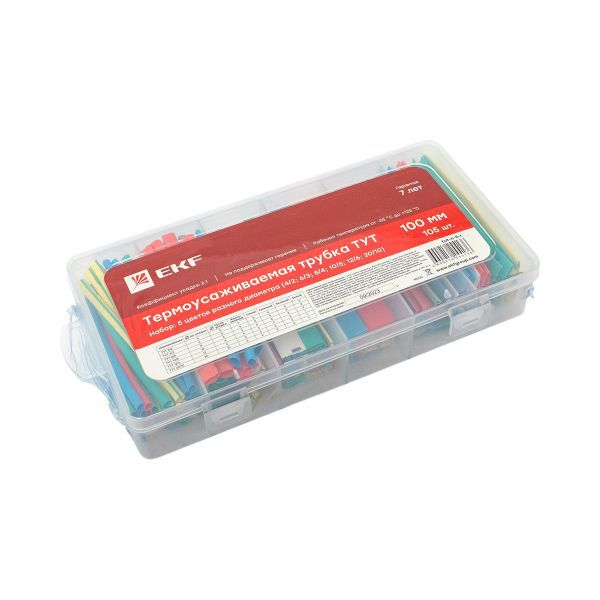  Набор трубок термоусадочных ТУТ 4/2; 6/3; 8/4; 10/5; 12/6; 20/10 100мм бокс 5 цветов 105шт PROxima EKF tut-n-5-r фото в каталоге от BTSprom.by