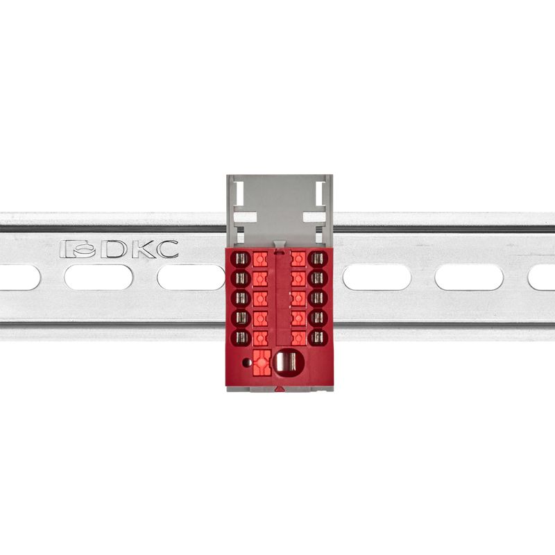  Блок распределительный с вертикал. адаптером на рейки шир. 15/35мм зажим push-in 1 ввод 6кв.мм 10 точек подключения 2.5кв.мм красн. DKC DTP1-110-104SPUR-V фото в каталоге от BTSprom.by