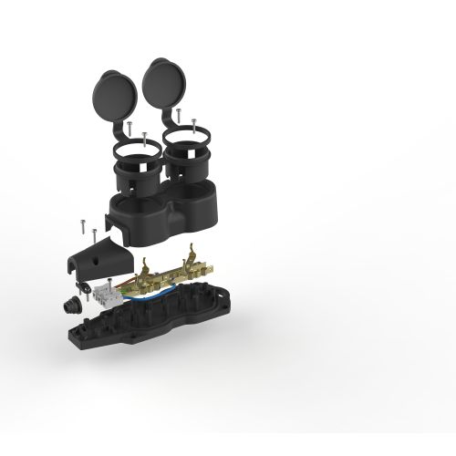  Колодка 2-м с заземл. 16A IP44 KX-2e-B-IP44 каучук. черн. Эра Б0068451 фото в каталоге от BTSprom.by