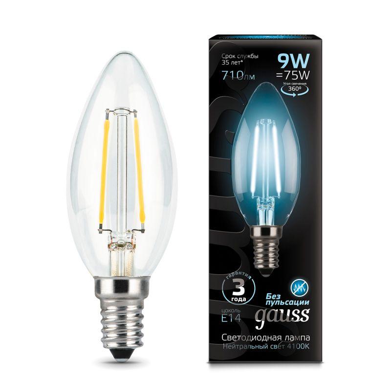 лампа светодиодная филаментная black filament 9вт свеча 4100к нейтр. бел. e14 710лм gauss 103801209 от BTSprom.by