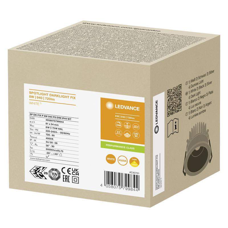  Светильник светодиодный SPOT DK FIX P ДВО 8Вт 4000К 8(6/4)Вт 720(80/50%)лм IP44 CRI90 управляемый антибликовый защ. угол 70град. бел. LEDVANCE 4058075799844 фото в каталоге от BTSprom.by