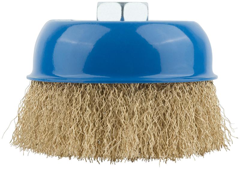  Корщетка тип "чашка" гайка М14 стальная латунированная волнистая проволока 100мм MOS 38943М фото в каталоге от BTSprom.by