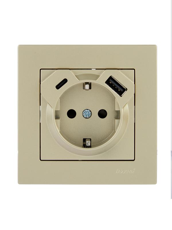  Розетка Vesna с заземл. TC+USB разъем титан LEZARD 742-3788-181TC фото в каталоге от BTSprom.by