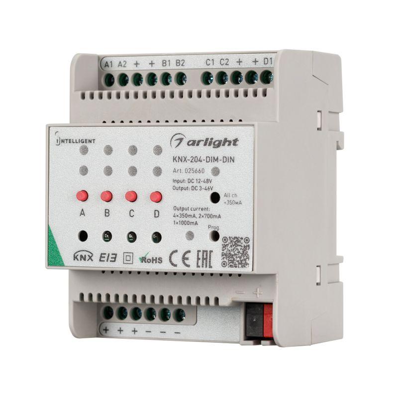 диммер knx-204-dim-din (12-48в 8х0.35/4х0.7/2х1а) пластик intelligent arlight 025660 от BTSprom.by