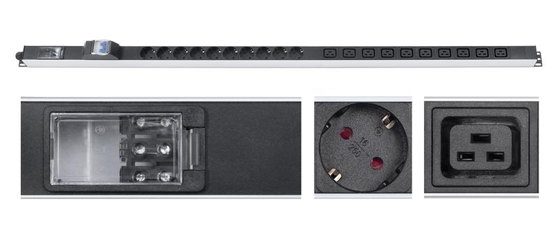 блок розеток для 19дюйм шкафов pdu-16-10s-10c19-b-t вертик. 10 розеток schuko 10 розеток iec 320 c19 16а автомат защиты алюм. корпус клем. колодка cabeus 9549c от BTSprom.by