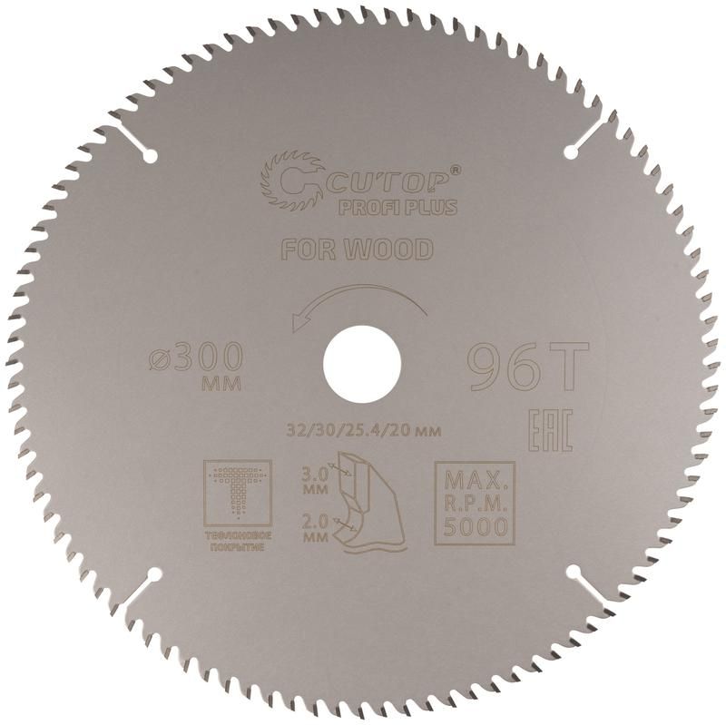 диск пильный по дереву с тефлоновым покрытием 96т profi plus 300х2.0/3.0х32/30/25.4/20мм cutop 75-30096т от BTSprom.by