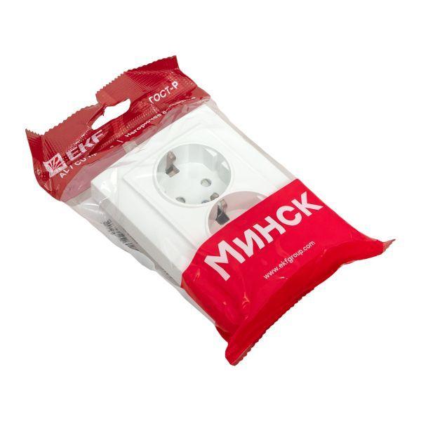  Розетка 2-м СП Минск 16А IP20 с заземл. защ. шторки бел. Basic EKF ERR16-128-100 фото в каталоге от BTSprom.by