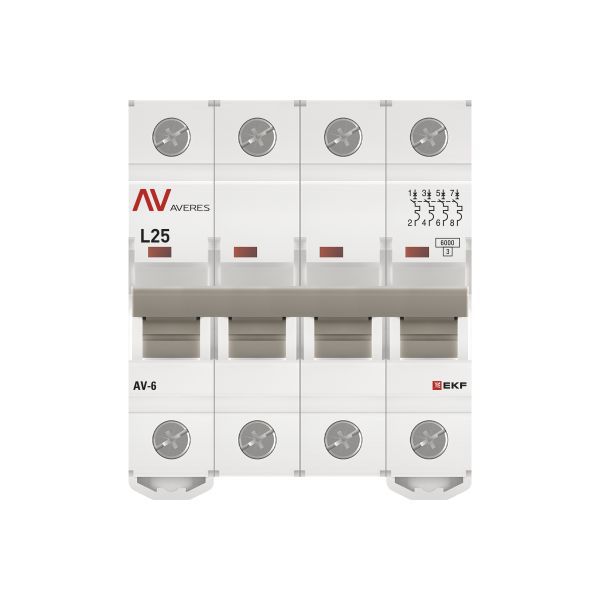  Выключатель автоматический модульный 4п L 25А 6кА AV-6 AVERES EKF mcb6-4-25L-av фото в каталоге от BTSprom.by