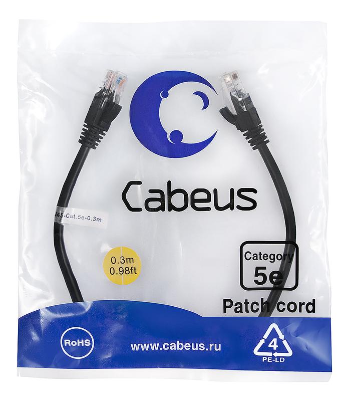 патч-корд u/utp кат.5e pc-utp-rj45-cat.5e-0.3m-bk-lszh 2хrj45/8p8c неэкранир. lszh 0.3м черн. cabeus 9535c от BTSprom.by