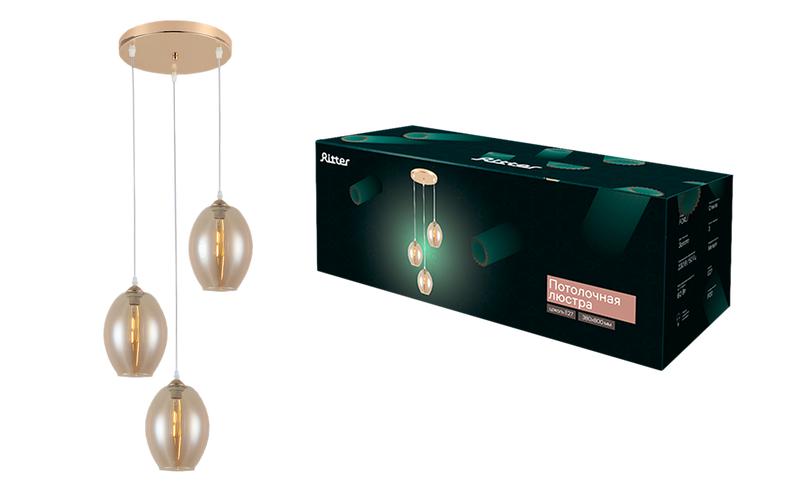 люстра подвесная forli 380х800мм 3хe27 металл зол. ritter 52535 6 от BTSprom.by
