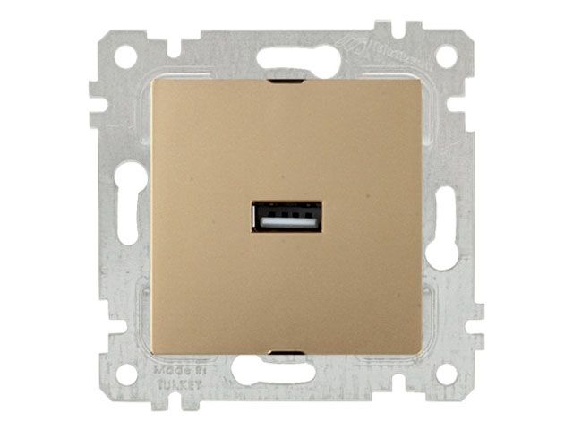 розетка 1-ая usb (скрытая, без рамки) золото, rita, mutlusan (usb-зарядка, 5v-2.1a) 2200 448 0180 от BTSprom.by