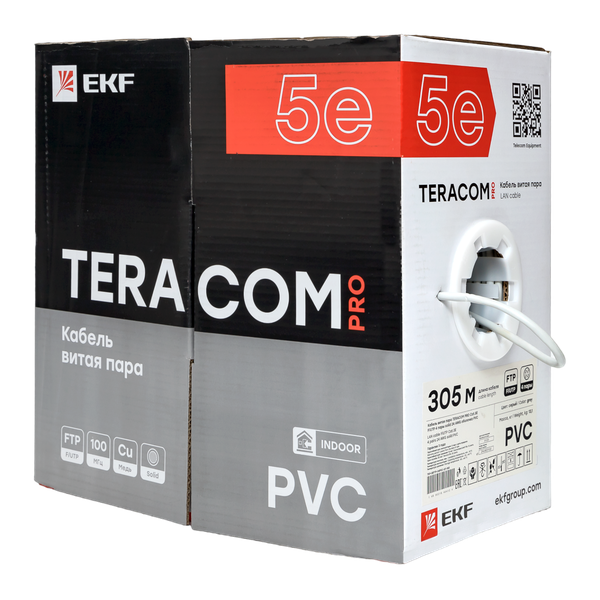  Кабель витая пара F/UTP кат.5E 4 пары 24 AWG solid PVC сер. (м) TERACOM PRO EKF TRP-5EFTP-04PVC-GY-IN3 фото в каталоге от BTSprom.by