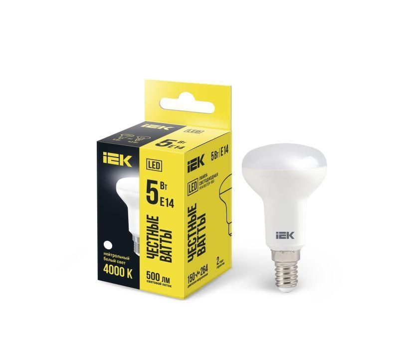 лампа светодиодная 5вт r50 4000к нейтр. бел. e14 450лм 230-240в iek lle-r50-5-230-40-e14 от BTSprom.by