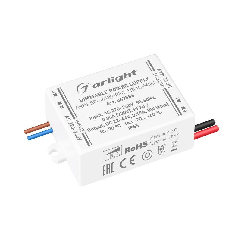 блок питания arpj-sp-44180-pfc-triac-mini (8вт 22-44в 180ма) ip65 пластик arlight 047586 от BTSprom.by