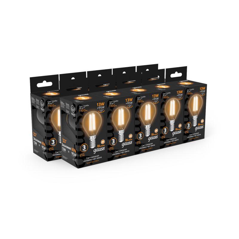 Лампа светодиодная филаментная Black Filament 13Вт P45 шар 2700К тепл. бел. E14 1100лм GAUSS 105801113 фото в каталоге от BTSprom.by