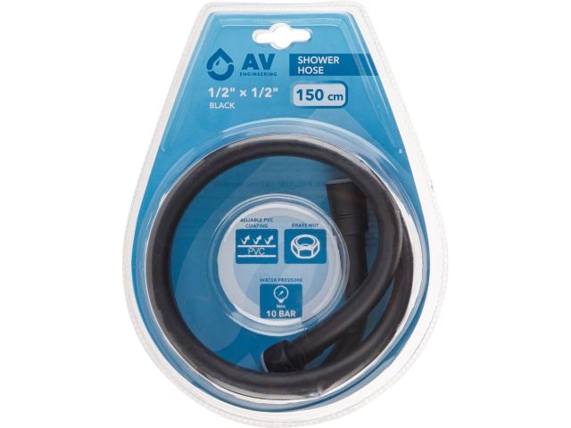 шланг душевой, pvc, 1/2" г-г 150 см, чёрный, av engineering (гайка латунь, 10 бар) avsss-115 от BTSprom.by